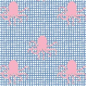 4" Pink Octopus Blue Squares