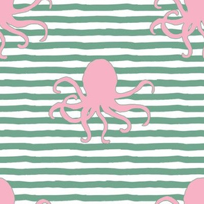 8" Pink Octopus Green Stripes