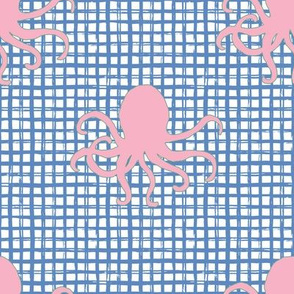 8" Pink Octopus Blue Squares