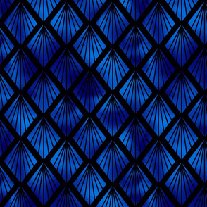 Palm Fans in Black and Classic Blue Vintage Faux Foil Art Deco Vintage Foil Pattern