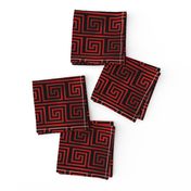 Black and Ruby Red Faux oil Vintage Art Deco Key Pattern