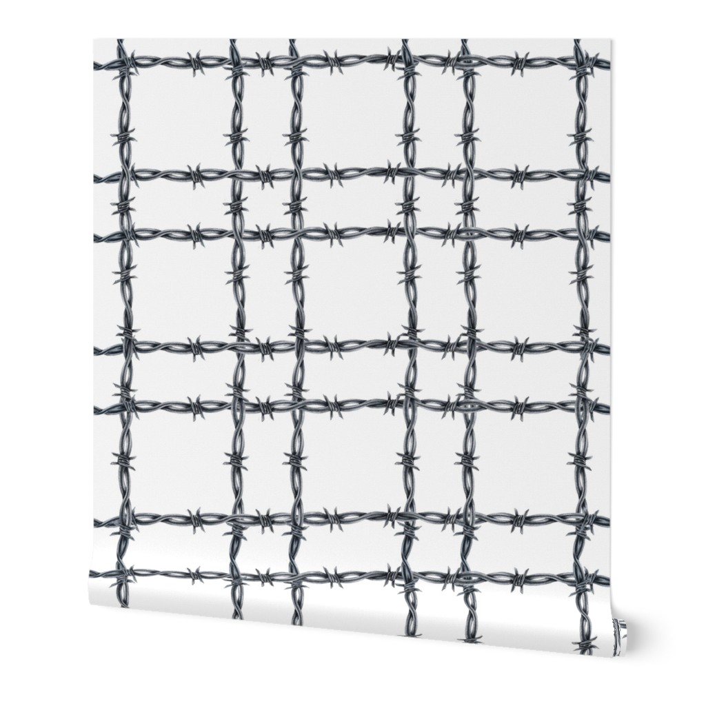 Barbed Wire Plaid on White, Large