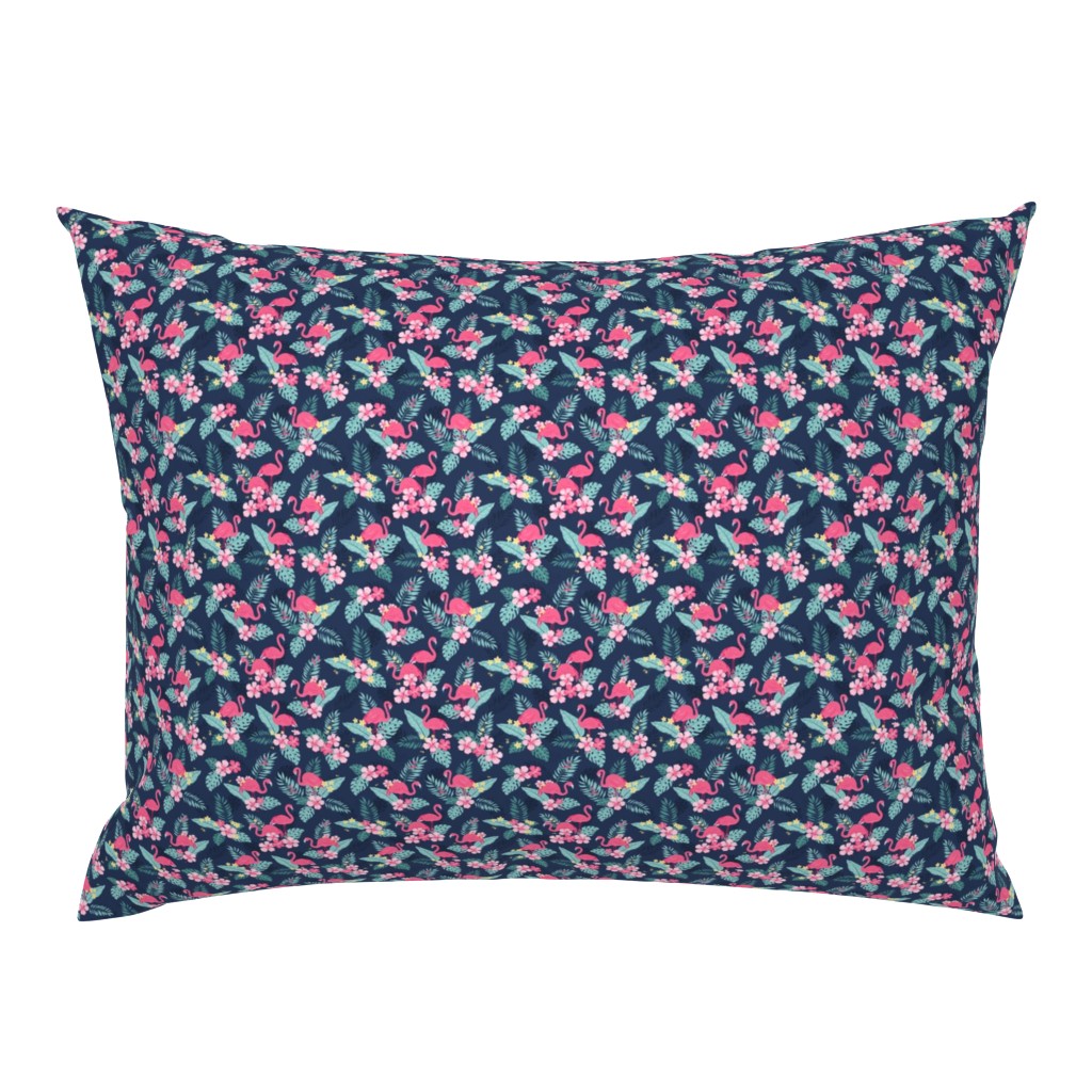 Tropical Flamingos - Navy - EXTRA TINY