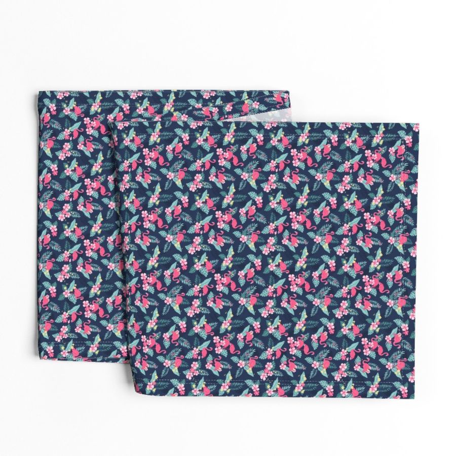 Tropical Flamingos - Navy - EXTRA TINY