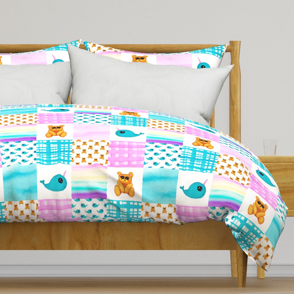 Narwhal Teddy Bear Cheater quilt