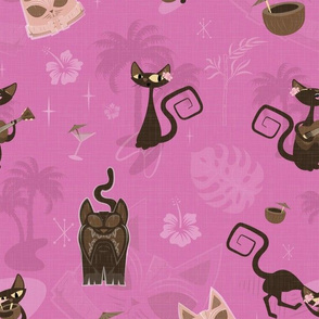 Kitschy cats -  broad scatter - shocking pink