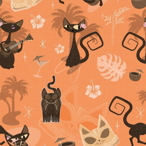 1950s mid century tiki lounge Kitchy cats - apricot