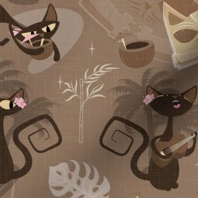 1950s mid century tiki lounge Kitchy cats - chocolate