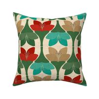 Bohemian Crocus Flowers in Red Turquoise Green and Beige