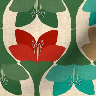 Bohemian Crocus Flowers in Red Turquoise Green and Beige