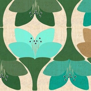 Bohemian Crocus Flowers in Tan Teal Turquoise and Green