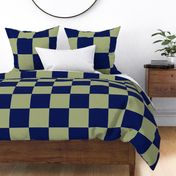 JP31 - Cheater Quilt -  Navy Blue and Pastel Olive  Checkerboard in Seven Inch Squares