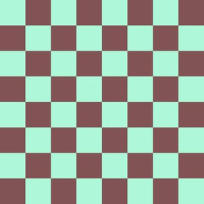 JP28 - Large - Chocolate Mint  Checkerboard in One Inch Squares of Raspberry Brown and Mint Green Pastel