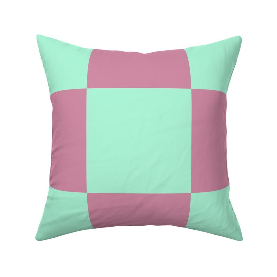 JP28 - Cheater Quilt Checkerboard in Seven Inch Squares of Creamed Raspberry and Minty Green