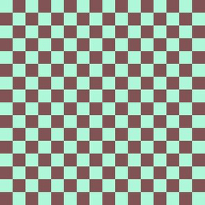 JP28 - Medium - Chocolate Mint  Checkerboard in Half Inch Squares of Raspberry Brown and Mint Green Pastel