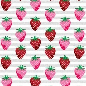 SMALL - strawberry fruit summer food berry fabric stripes grey