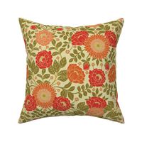 Green, Red, Orange & Cream Floral