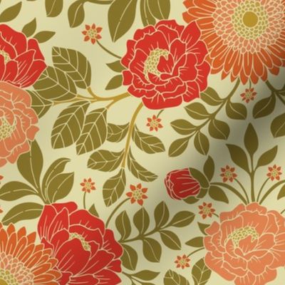 Green, Red, Orange & Cream Floral