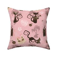 1950s mid century tiki lounge Kitchy cats - light pink