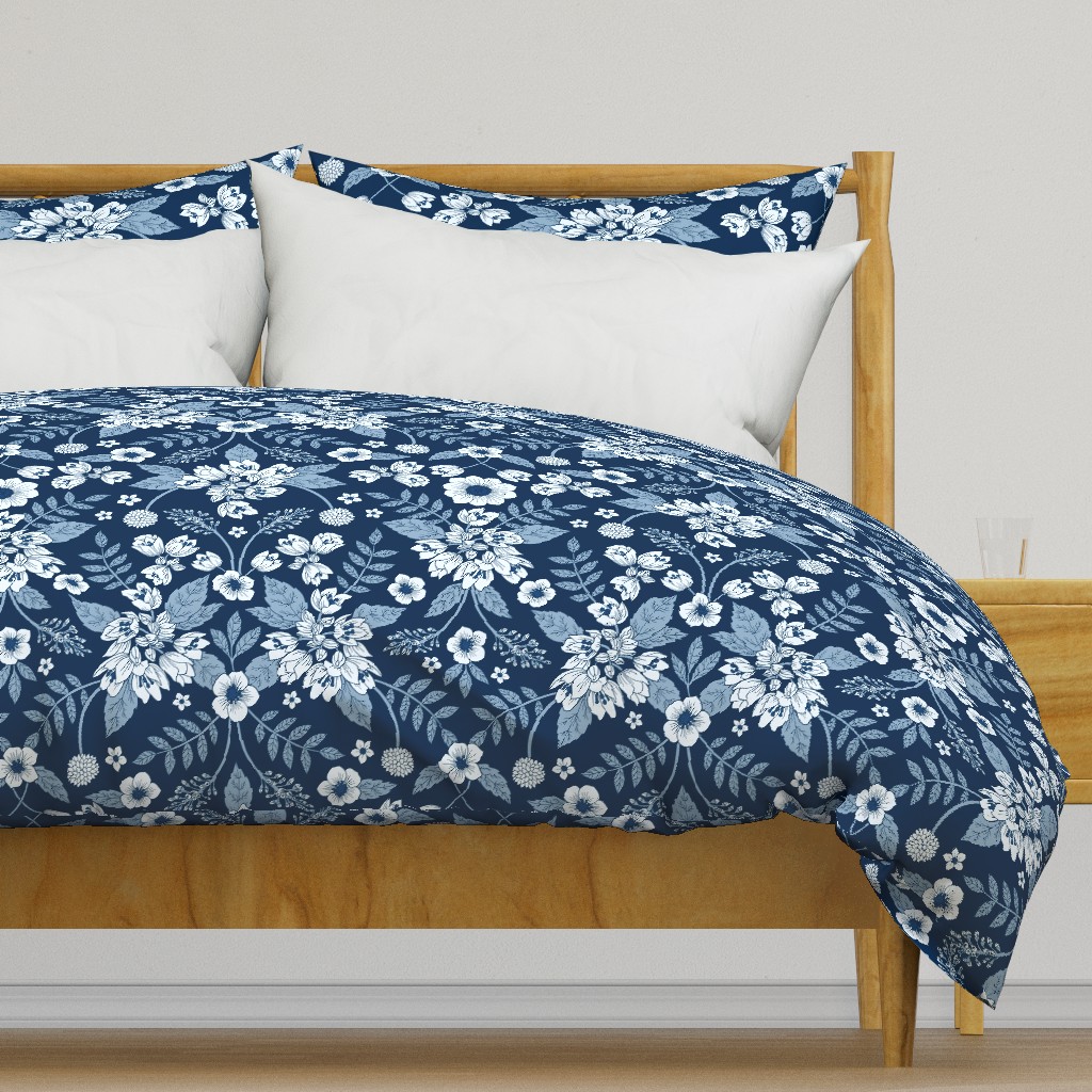 Classic Blue Dark Floral Pattern