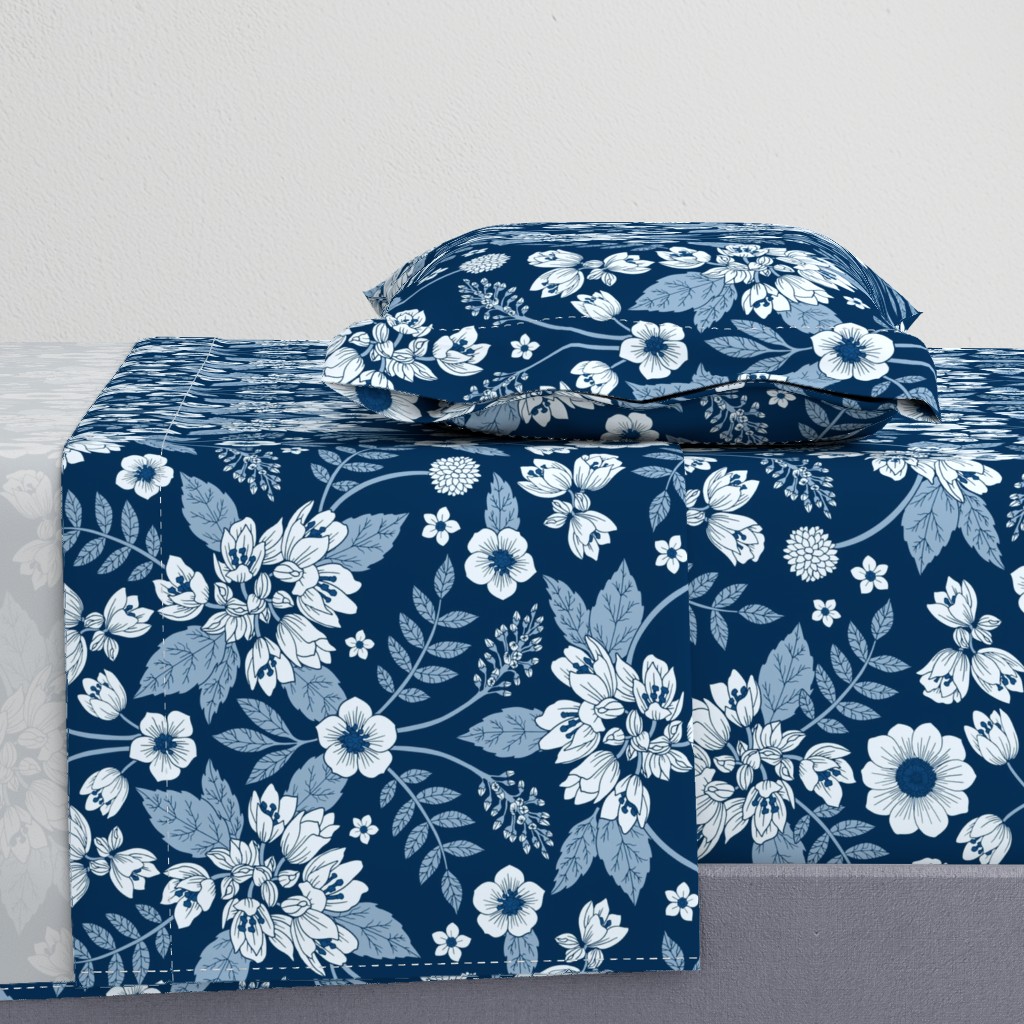 Classic Blue Dark Floral Pattern