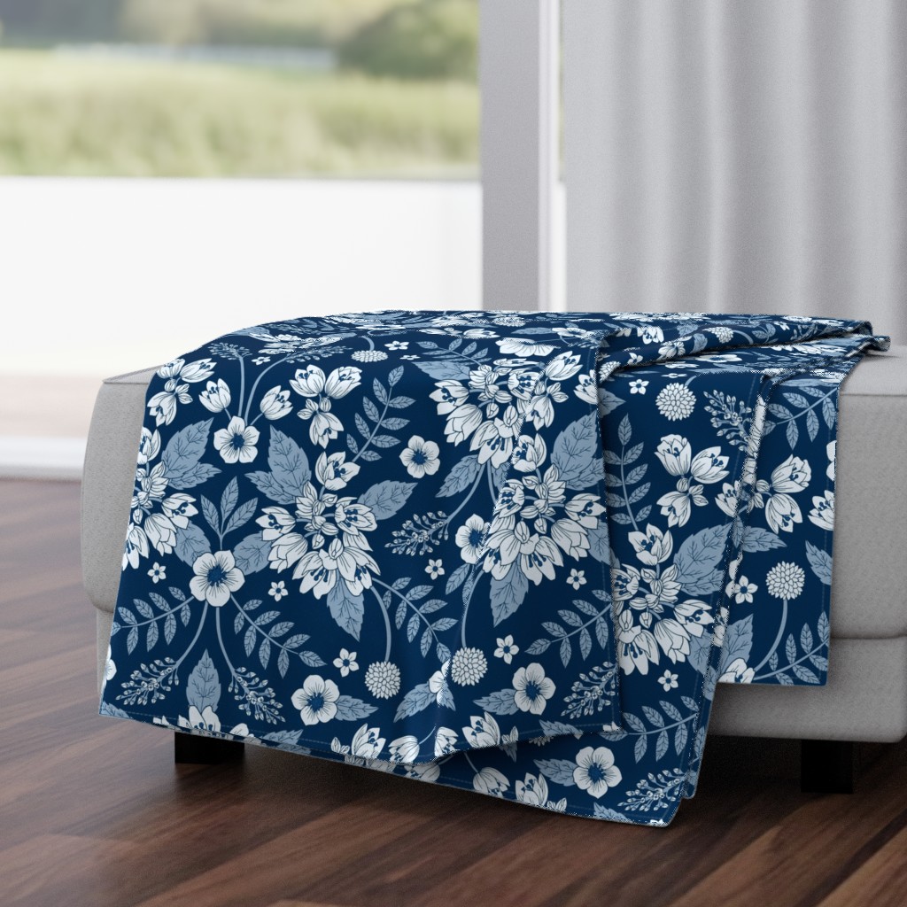 Classic Blue Dark Floral Pattern