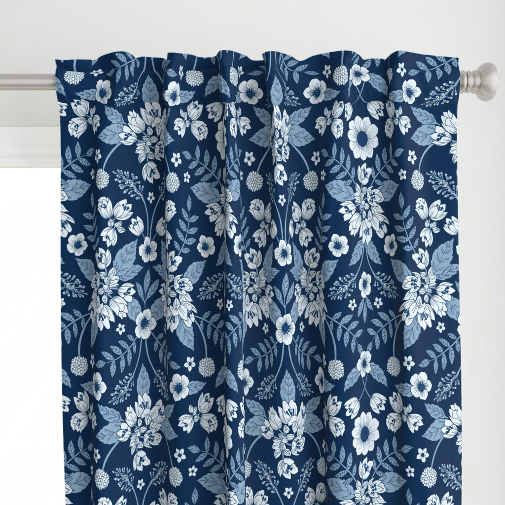 Classic Blue Dark Floral Pattern