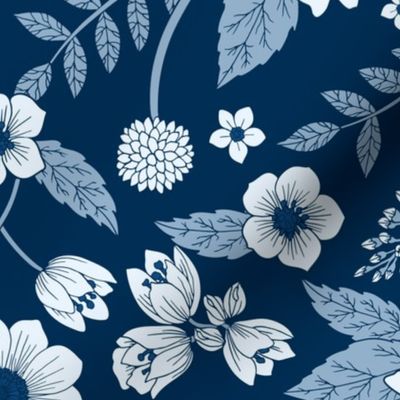 Classic Blue Dark Floral Pattern