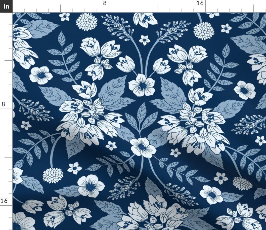 Classic Blue Dark Floral Pattern