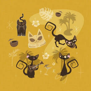 Kitschy cats  panel - mustard