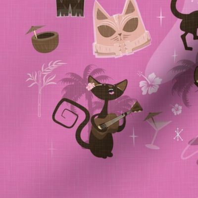 Kitschy cats  panel- shocking pink