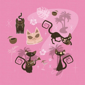 Kitschy cats  panel- bright pink pink