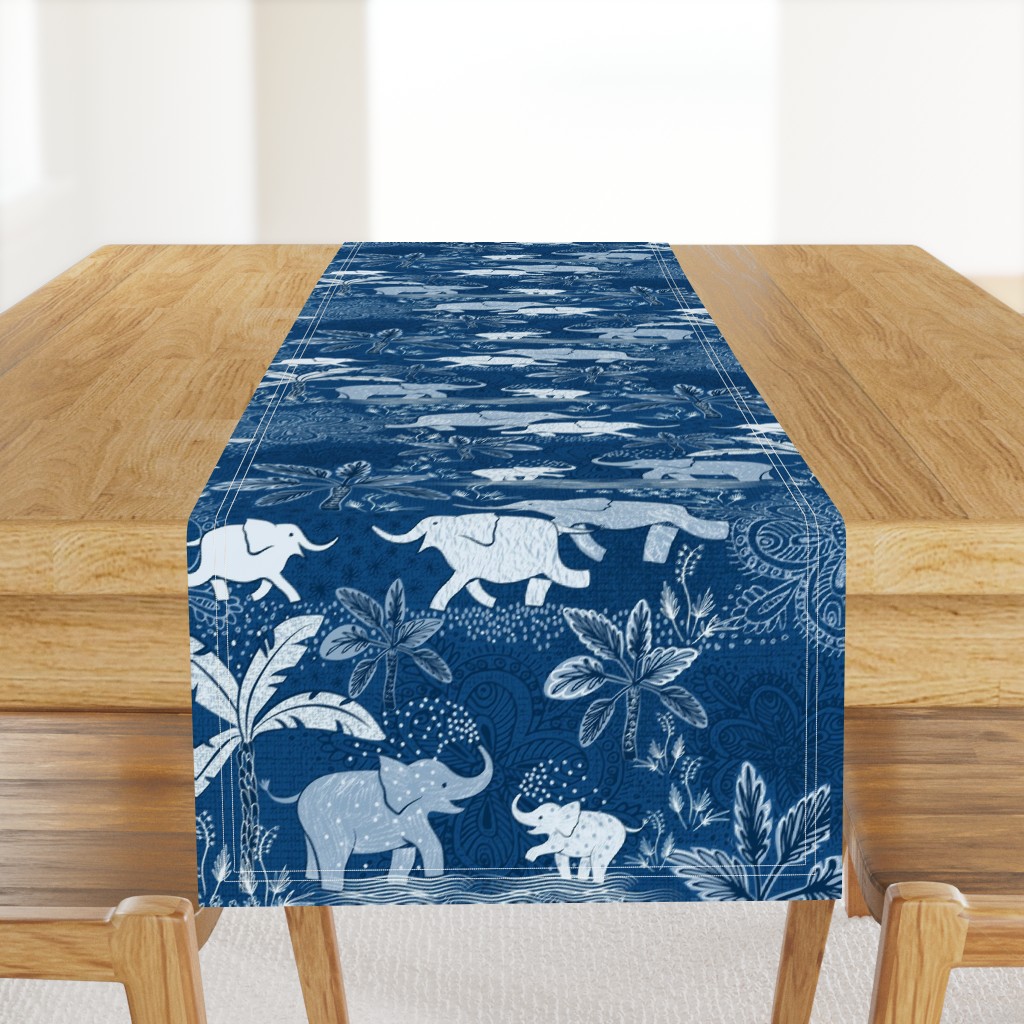 Happy Elephants in Blue - large scale