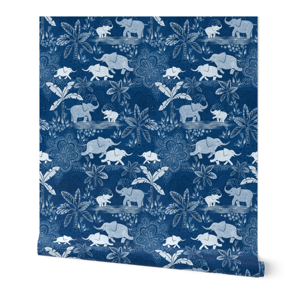 Happy Elephants in Blue - large scale