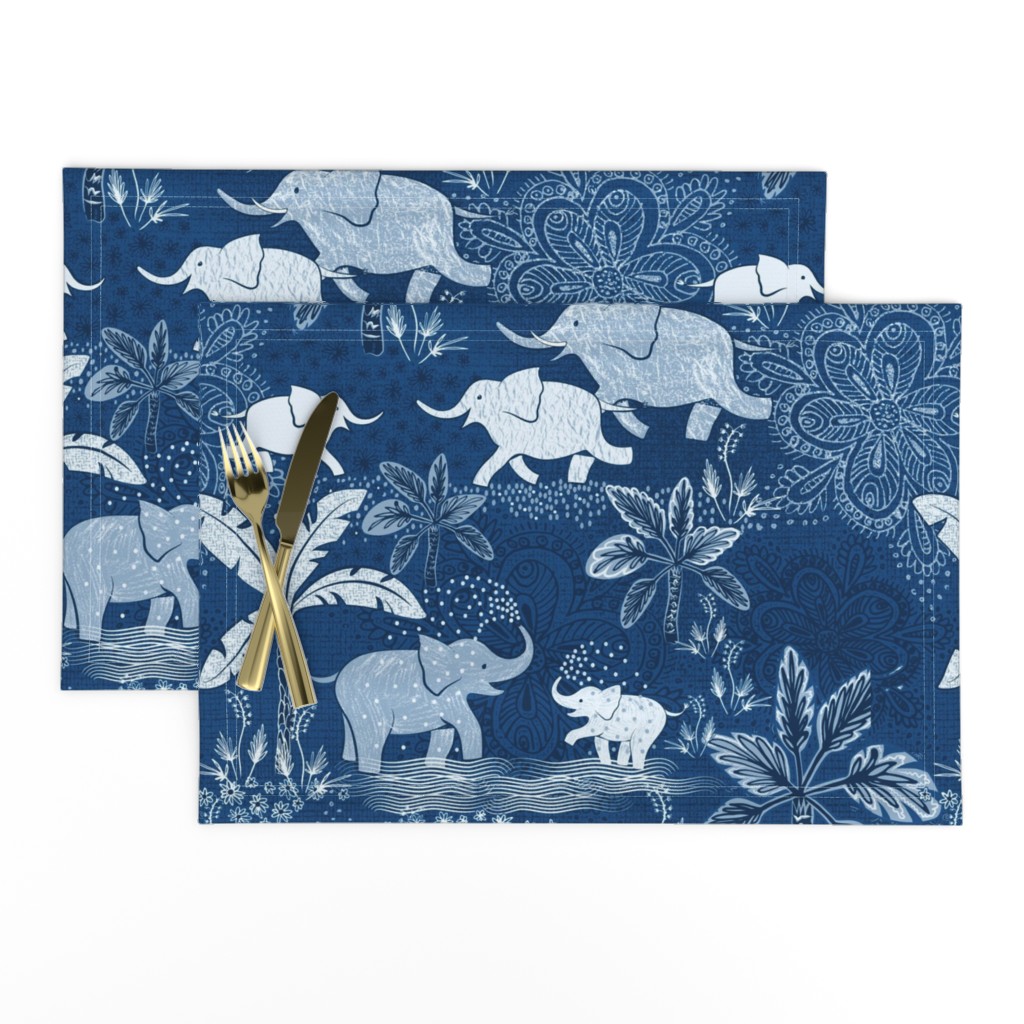 Happy Elephants in Blue - large scale