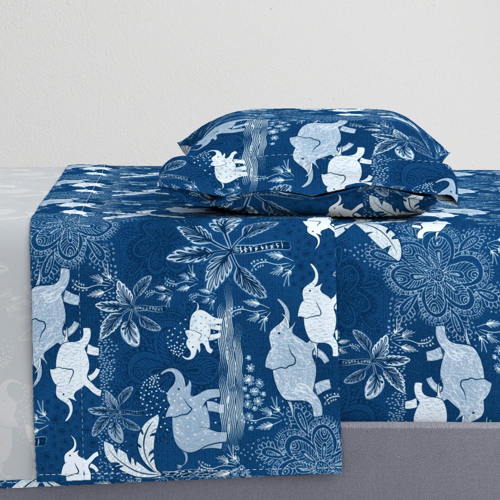 Happy Elephants in Blue - large scale