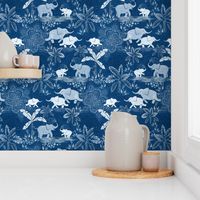 Happy Elephants in Blue - large scale