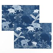 Happy Elephants in Blue - large scale