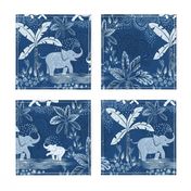 Happy Elephants in Blue - large scale