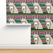 serape blanket _ llama-green