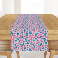 Retro Heart Flower Garden in Neon Blue + Pink