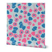 Retro Heart Flower Garden in Neon Blue + Pink