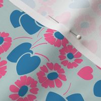 Retro Heart Flower Garden in Neon Blue + Pink