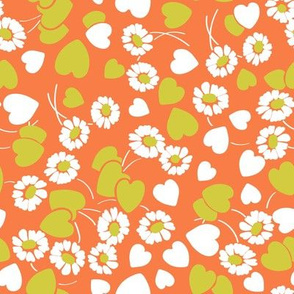 Retro Heart Flower Garden in Orange + White