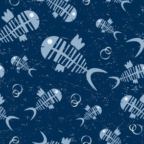 Cute stylized fish / bones / navy blue