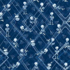 Literary Skeleton -- Skeleton reading Library Books - Pale blue skeleton - 18.02in x 18.02in repeat 384dpi (39% of Full Scale)