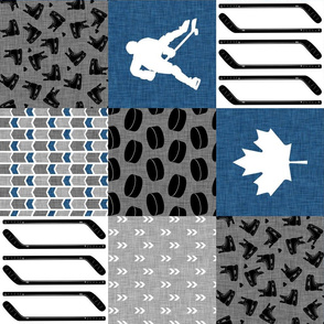 Hockey Grandma//Canada//Classic Blue - Wholecloth Cheater Quilt - Rotated
