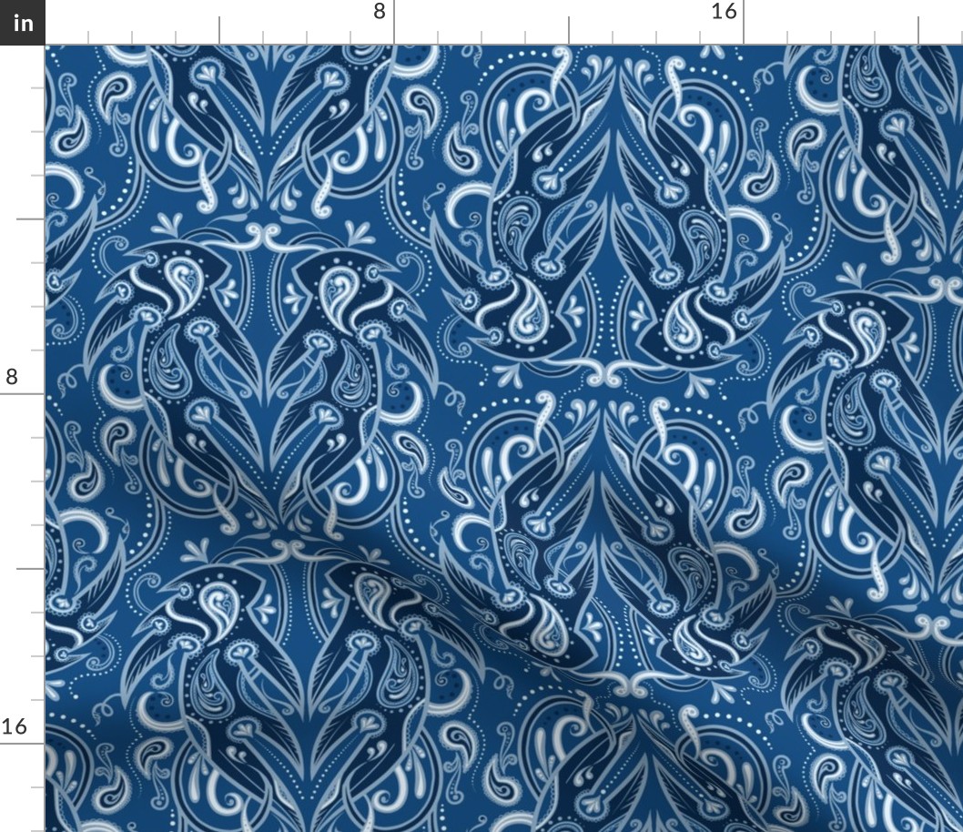 Blue Feather Damask