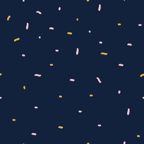 Irregular dots pink yellow on navy blue