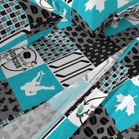 Hockey Grandma//Canada//Turquoise - Wholecloth Cheater Quilt - Rotated